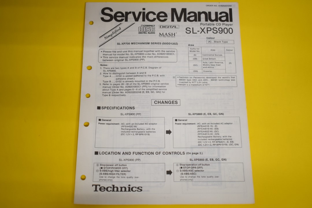 Technics SL-XPS900 Portable CD-Player Service Manual  			
